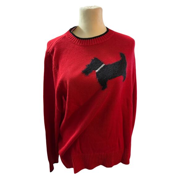 Charter Club red sweater with a black Scottie dog and rhinestone collar design. - Picture 1 of 6
